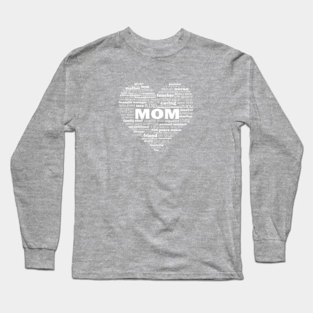 Heart Mom Word Cloud - White Long Sleeve T-Shirt by Jitterfly